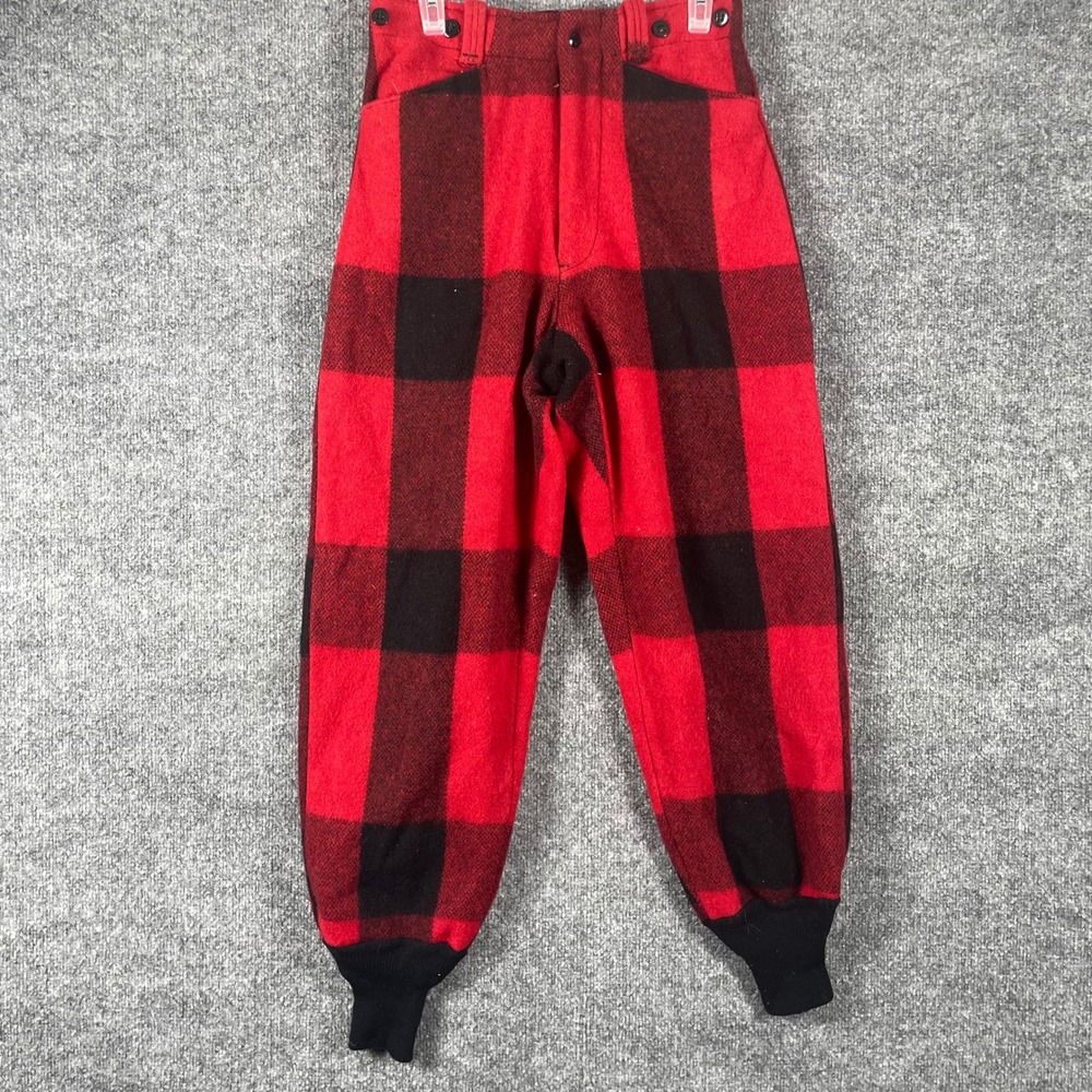 Vintage SOO Hunting Pants Mens Small 28x30 Red Black Buffalo Plaid Wool 50s USA